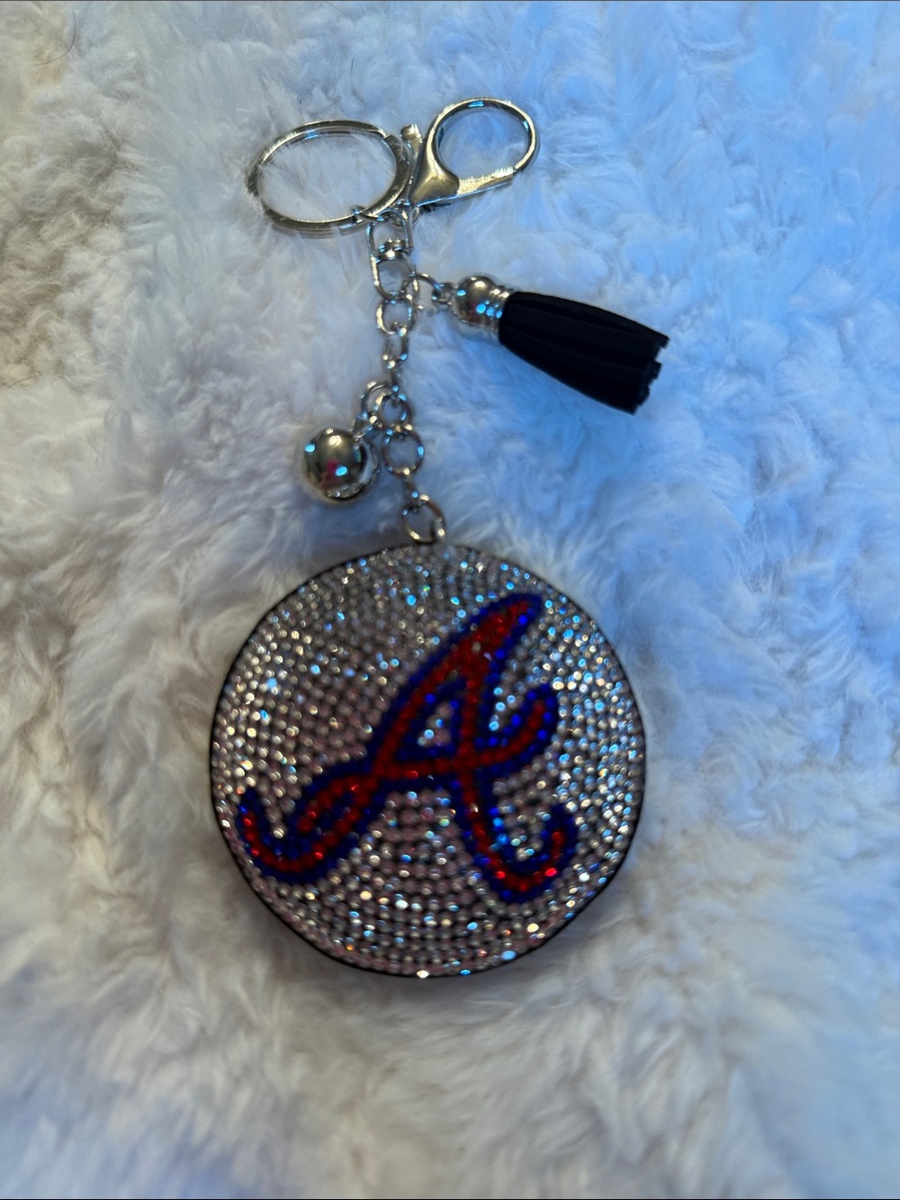 Rhinestone Atlanta 'A' Keychain with Black Tassel Braves Bag Charm